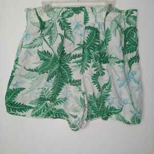 Hm XL Paperbag Shorts Womens Linen Blend green white floral Floral
